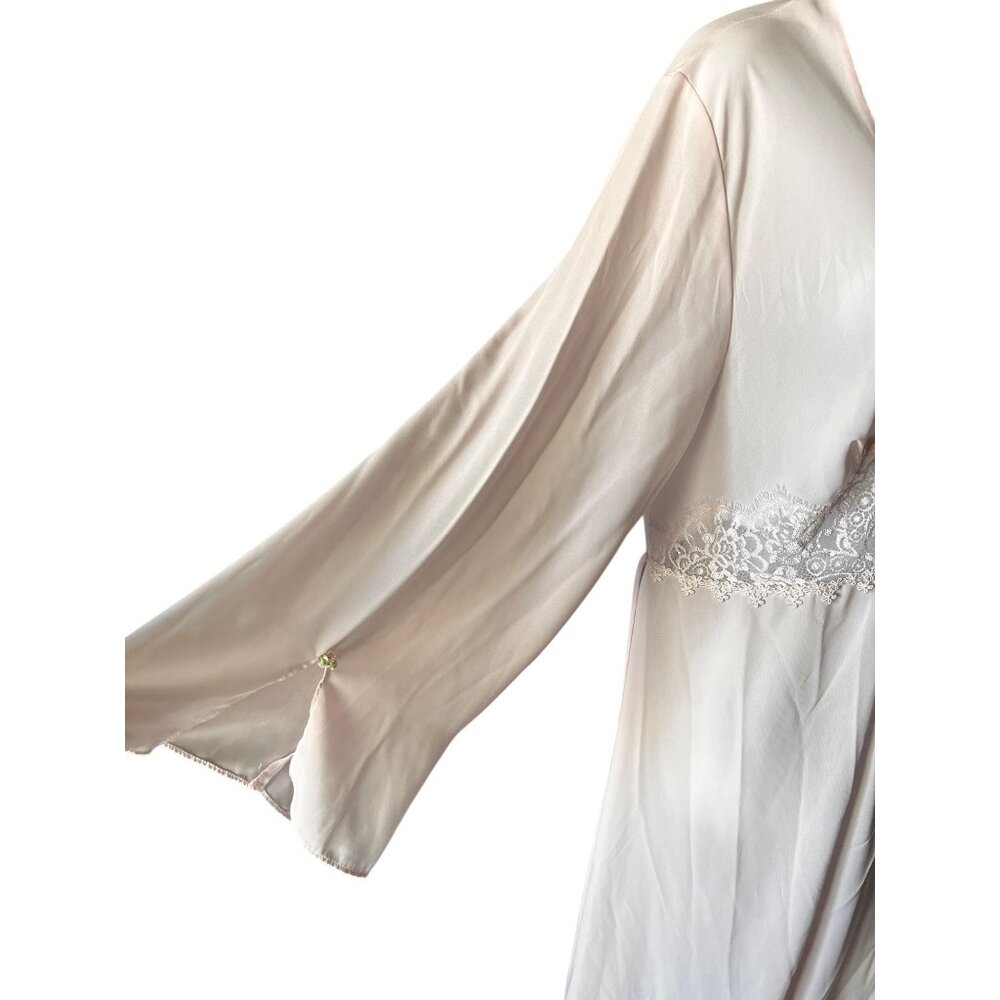 Dentelle Pink Blush Nightgown & Robe Set Cassandra Size XL VTG lace Up Back - Picture 4 of 16